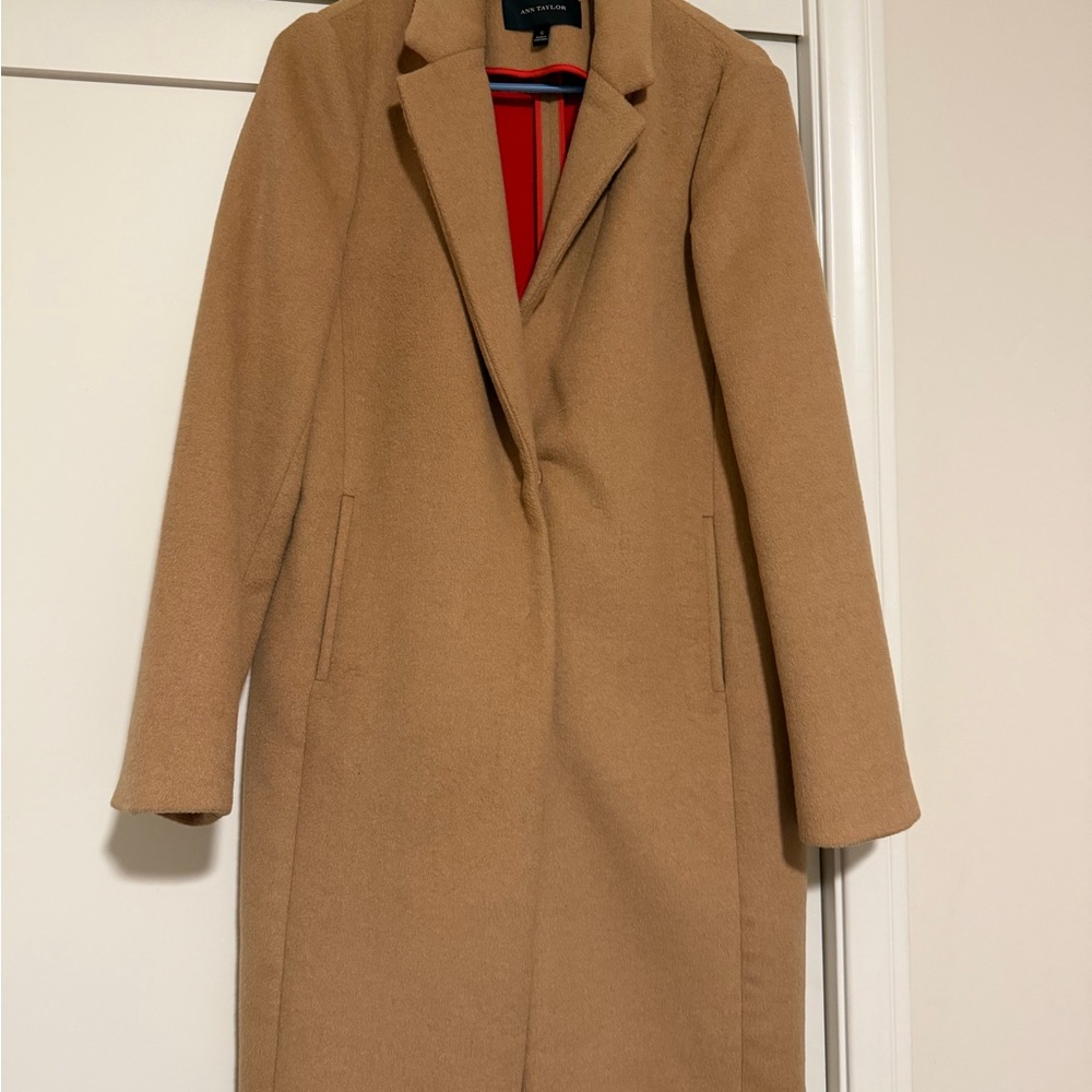 Ann Taylor Tan Trench Coat with Red Lining